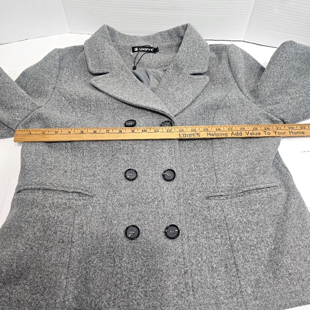 Allegra K Women's Gray Double-Breasted Coat Jacket Suit - Picture 8 of 16